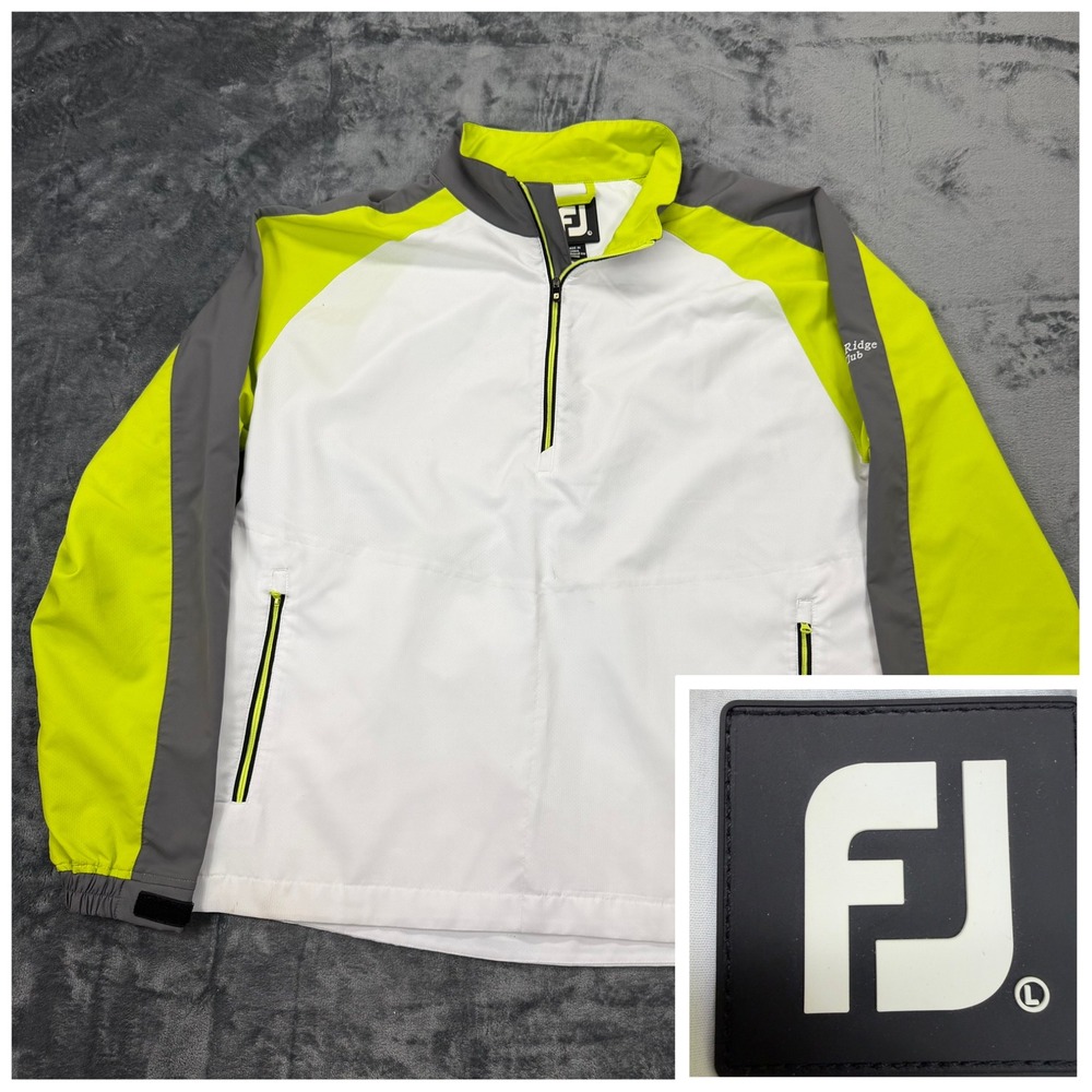 FootJoy Mens Golf 1/4 Zip Windbreaker Jacket White Neon‎ Lime Green Grey Large